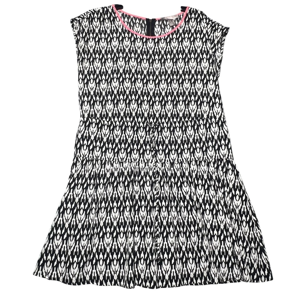 Love21 by Forever 21 Women's‎ M Black White Ikat Geometric Cap Sleeve Dress Pink